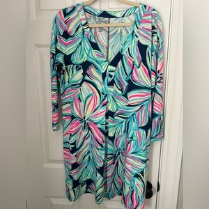 NWOT Lilly Pulitzer Amina Dress in High Tide Dancing Lady Pima Cotton Sz Medium